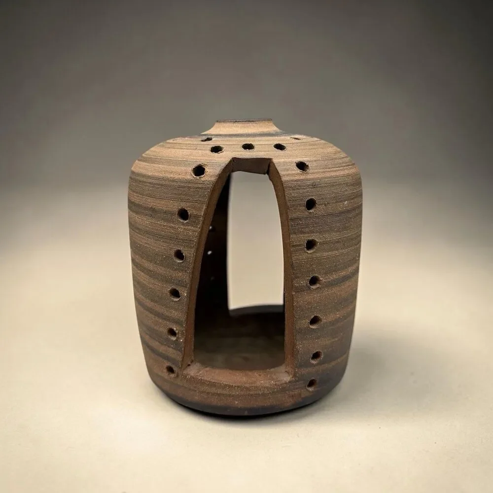 VTG 1978 Signed Studio Pottery Stoneware Candle Lantern Luminaria Hand Thrown
